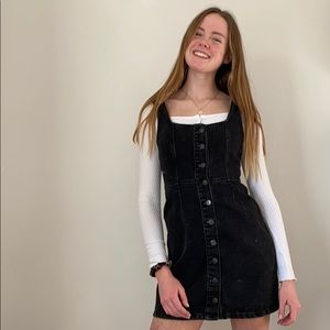 Button up black denim dress